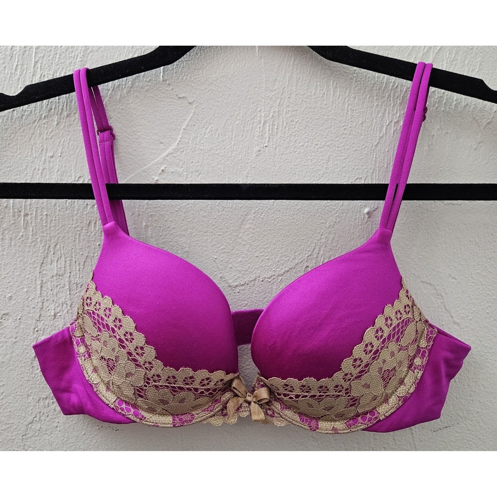 Victoria's Secret 2012 Very Sexy Fuschia Push-Up Bra 34A Lace & Bow Details